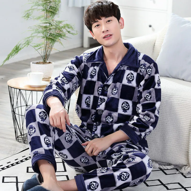 Warm Plaid Pajamas Set Man Thick Sleepwear For Men Soft Comfortable Pyjama Women's Flannel Fashion Homewear Clothes Plus Size