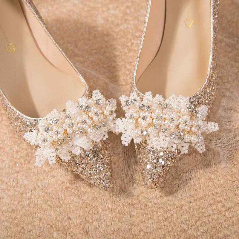 2024 весенне-осенние новые большие корейские красные свадебные туфли со стразами