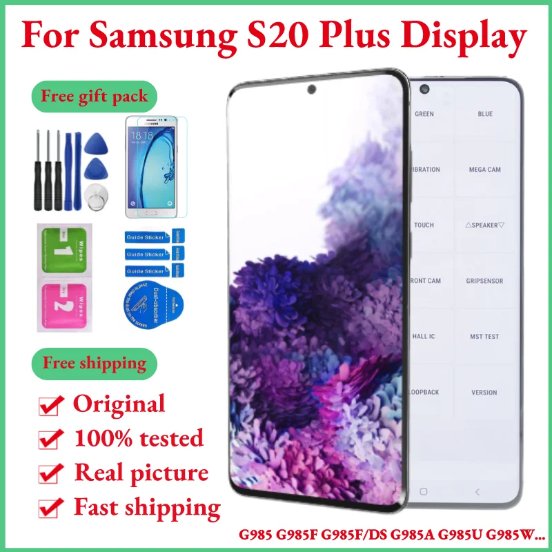 100% original AMOLED S20 Plus 5G LCD para Samsung Galaxy S20 Plus Pantalla G985 G985F G985F / DS G985W Pantalla táctil Digitalizador de píxeles muertos Reemplazo LCD para samsung galaxy S20 Plus 5G Montaje de pantalla