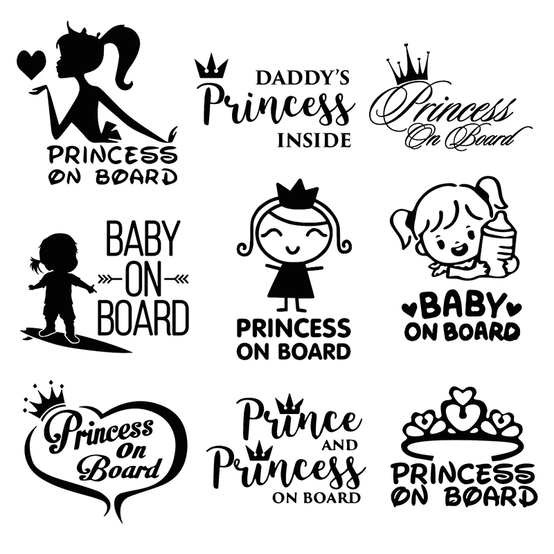 

15cm-2.2cm3d funny Princess car baby sticker Girl Vinyl warning logo styling car sticker, personalized decoration