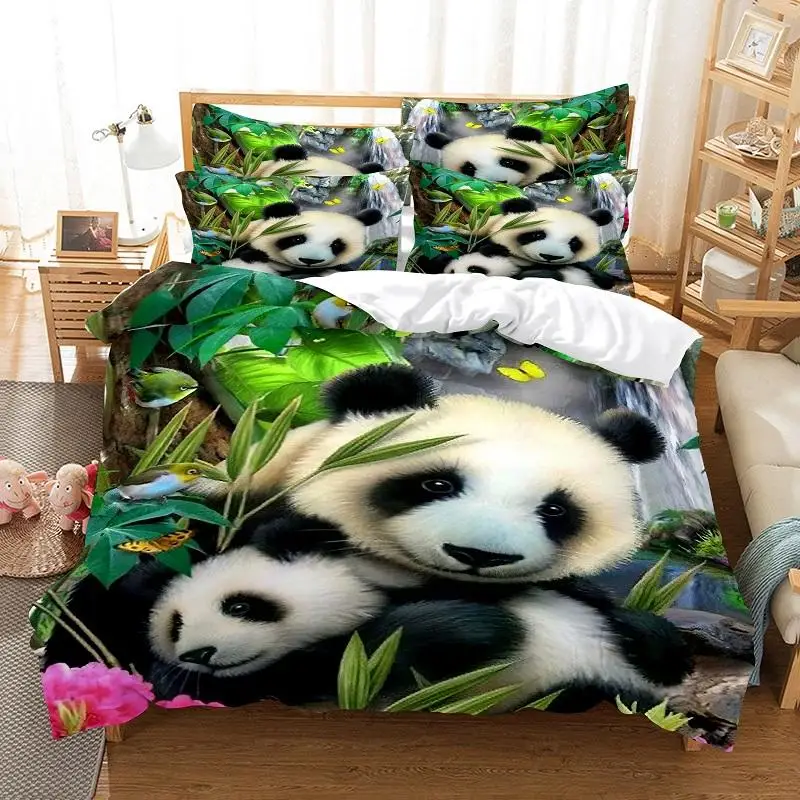 

Cartoon Panda Bamboo Funny Animal Kids Quilt Durex Full King Size 3Pcs Duvet Cover Bedding Linen Set Bedspread200x200 240x220