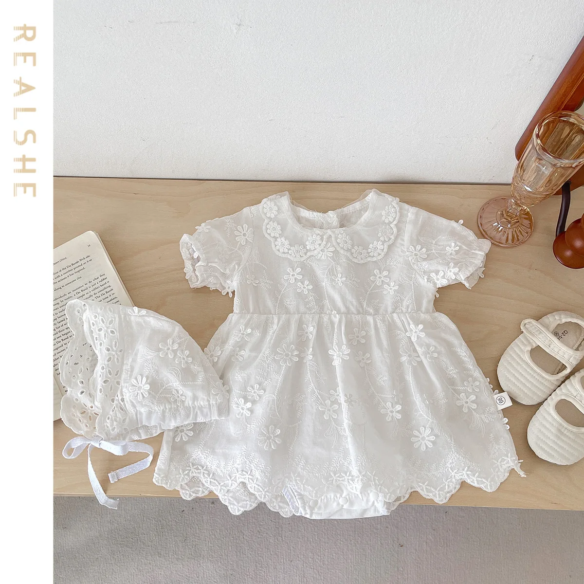 

0-24M Newborn Infant Baby Girl Romper 2023 Summer Solid Short Sleeve Floral Lace Toddler Rompers Baby Clothes Jumpsuit