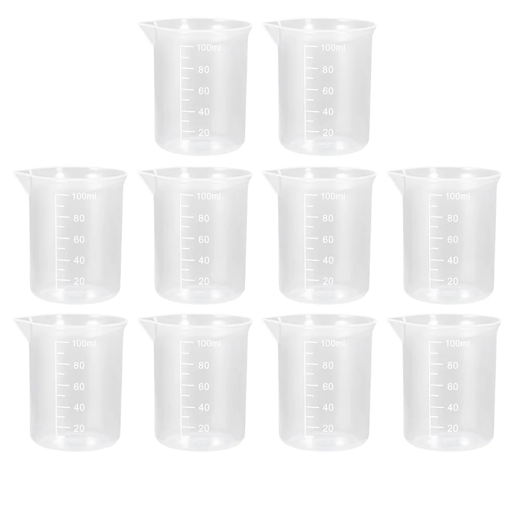 

10pcs Plastic Scale Measuring Cups Laboratory Beaker 100ml Measuring Cup