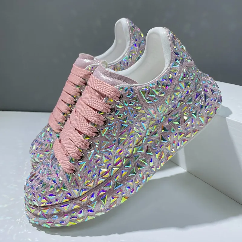 

2023 Autumn Leather Women Shoes New Style Fashion Platform Shoes Platforms Sneakers Tide Shine Bling Rhinestone Shoes