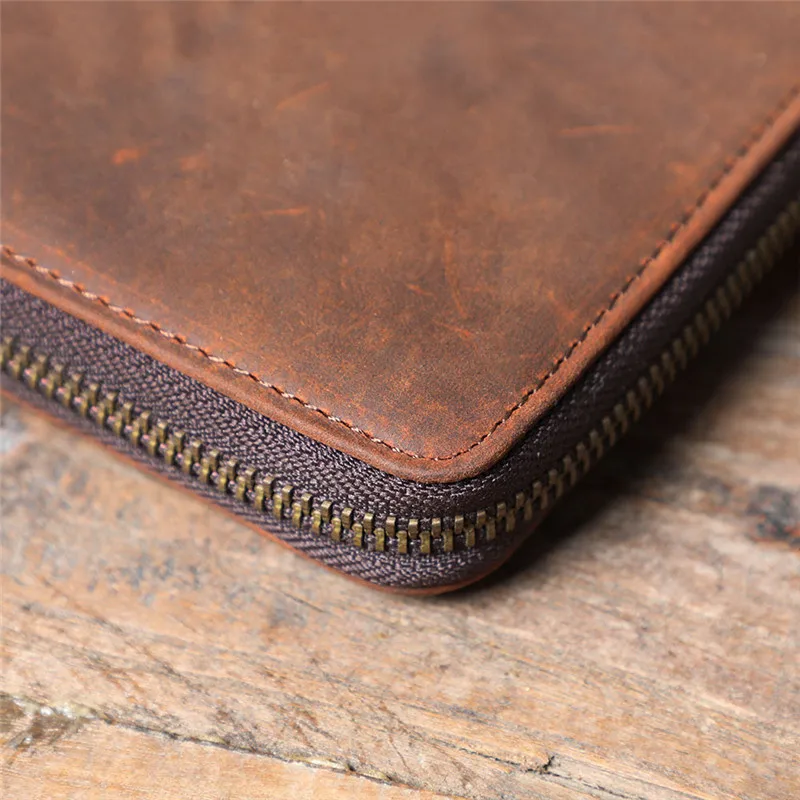 Vintage simple crazy horse cowhide men's long wallet casual natural genuine leather multi-card card holder phone clutch purse
