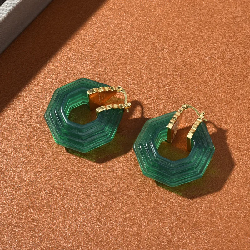 

Korean Retro Simple French Elegant Hexagonal Earrings Acrylic Net Red Female Cold Fashion Street All-Match Jewelry Gift