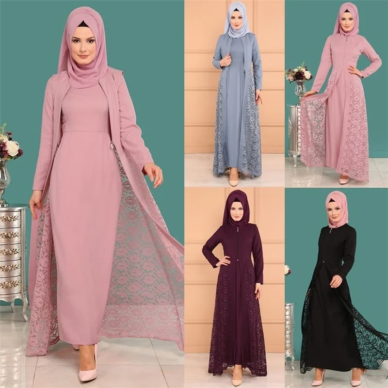 Платье Donsignet в мусульманском стиле, Модный женский кардиган в мусульманском стиле, роскошный комплект из двух предметов, кружевное темперам...