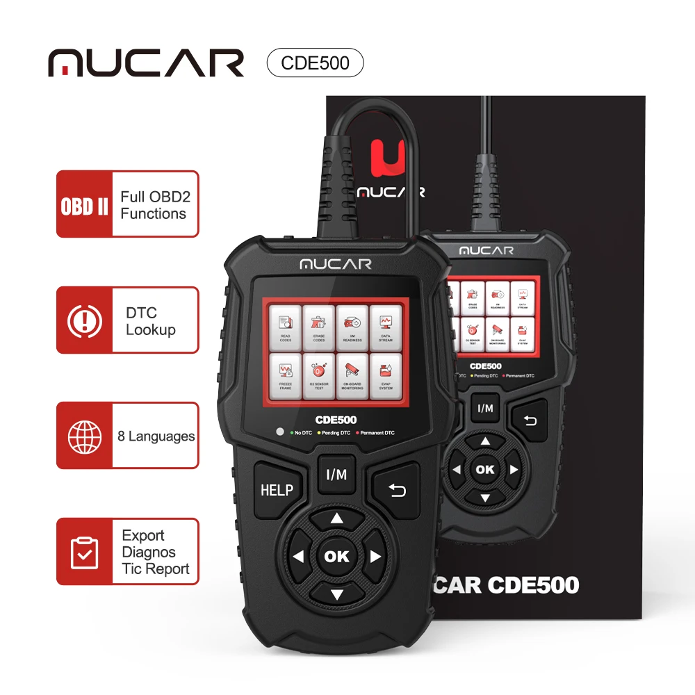 

MUCAR CDE500 OBD2 Scanner EOBD Car Diagnostic Tool Check Engine Plug and Play OBDII Code Reader Free Update pk CR3001 KW850