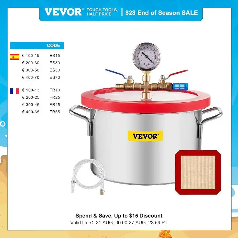 VEVOR Stainless Steel Vacuum Chamber 1.5-5 Gallon Vacuum Deg