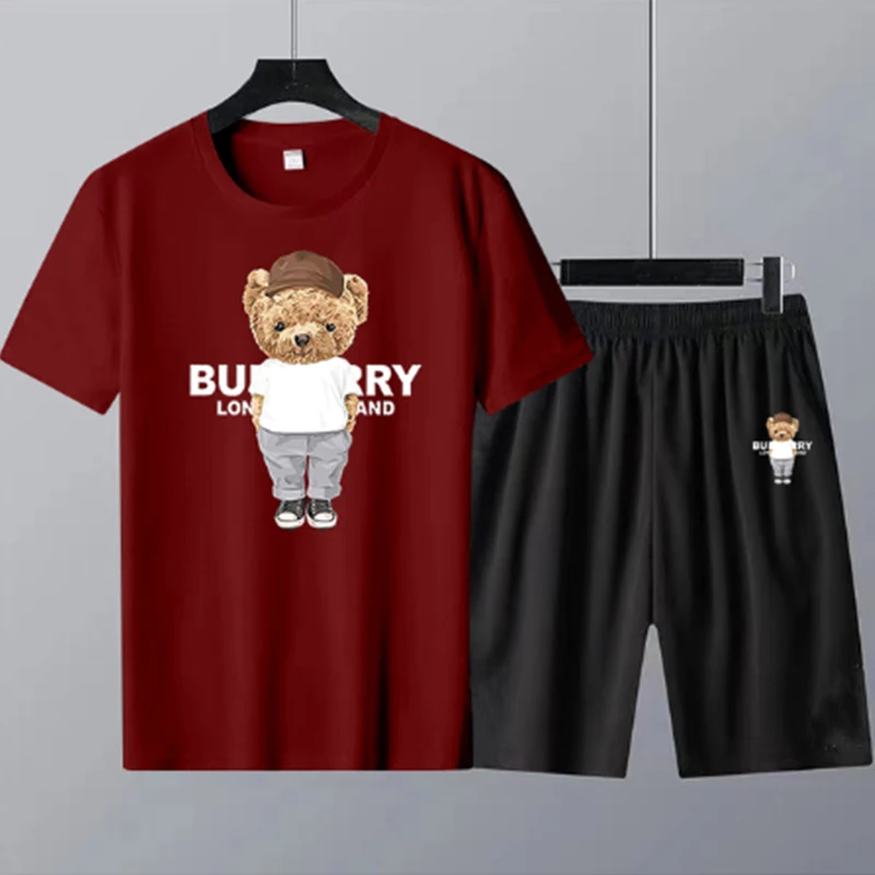 Summer Cotton Luxury Brand Men Shorts Street T Shirt Set T-Shirt Bear Print 2 Piece Suits 2023 Free Shipping Women's Tracksuit