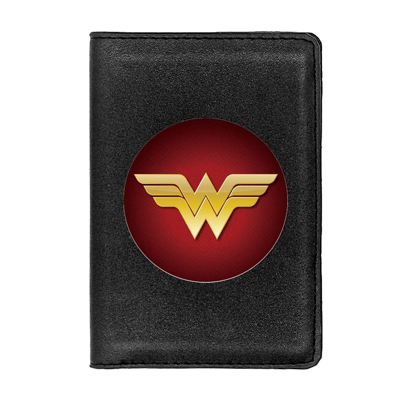 

Black Fashion Wonder Girl Passport Cover Leather Men Slim ID Card Holder Pocket Wallet Case Travel Accessories BL1202