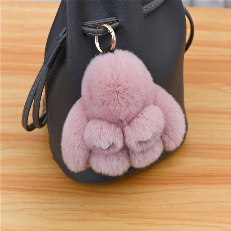 10CM Mini Fluffy Real Fur Pompon Bunny Keychain Women Girls Cute Plush Rabbit Key Ring On Bag Jewelry Wedding Party Toy Kid Gift images - 6