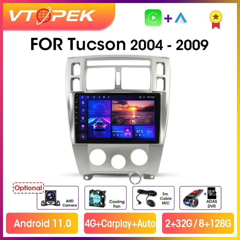 Vtopek-Radio Multimedia con GPS para coche, reproductor de vídeo con Android 11, 10,1 pulgadas, 4G, Carplay, 2DIN, unidad principal, para Hyundai Tucson 2004-2009