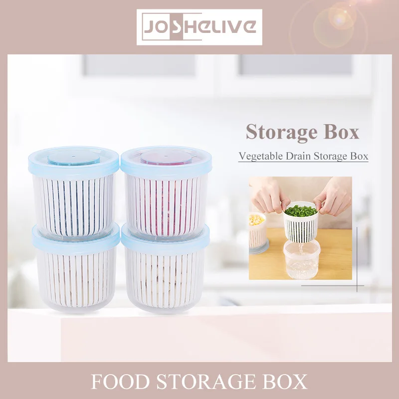 

Прозрачная коробка для хранения с двойным сливом, домашний кухонный круглый органайзер для ингредиентов, устройство для сохранения еды, го...