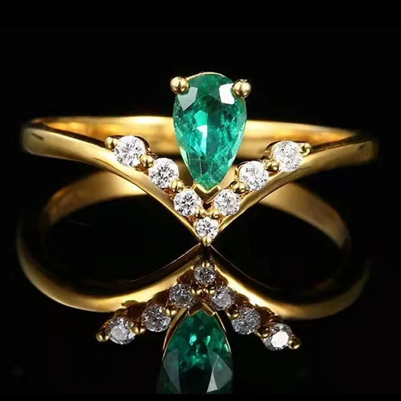 

Hot Selling Green Glass Filled Rings for Women Exquisite Luxury Gold Color Emerald Rings Female Wedding Jewelry Anniversary Gift