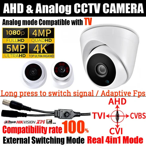 Купольная AHD-камера видеонаблюдения, 6 осветительных приборов, 2 МП/4 МП/5 Мп/8 Мп, HD, TVI/CVI/аналоговый 4-в-1, меню OSD, комнатный монитор безопасности для дома и видео