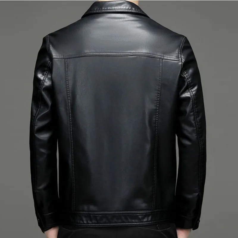 Мужская повседневная куртка из натуральной кожи однобортное короткое пальто с