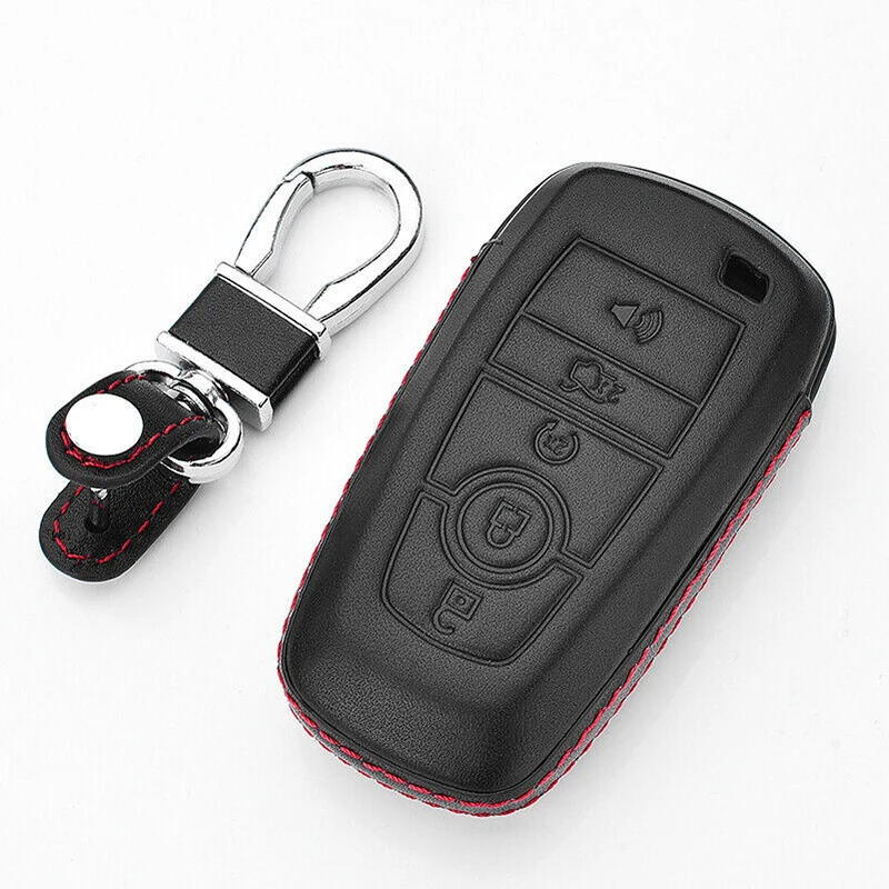 

Leather Car Key Fob Cover Case Bag Key Chain Ring Holder for Ford Fusion Mondeo Ecosport Escort Edge Explorer F-150