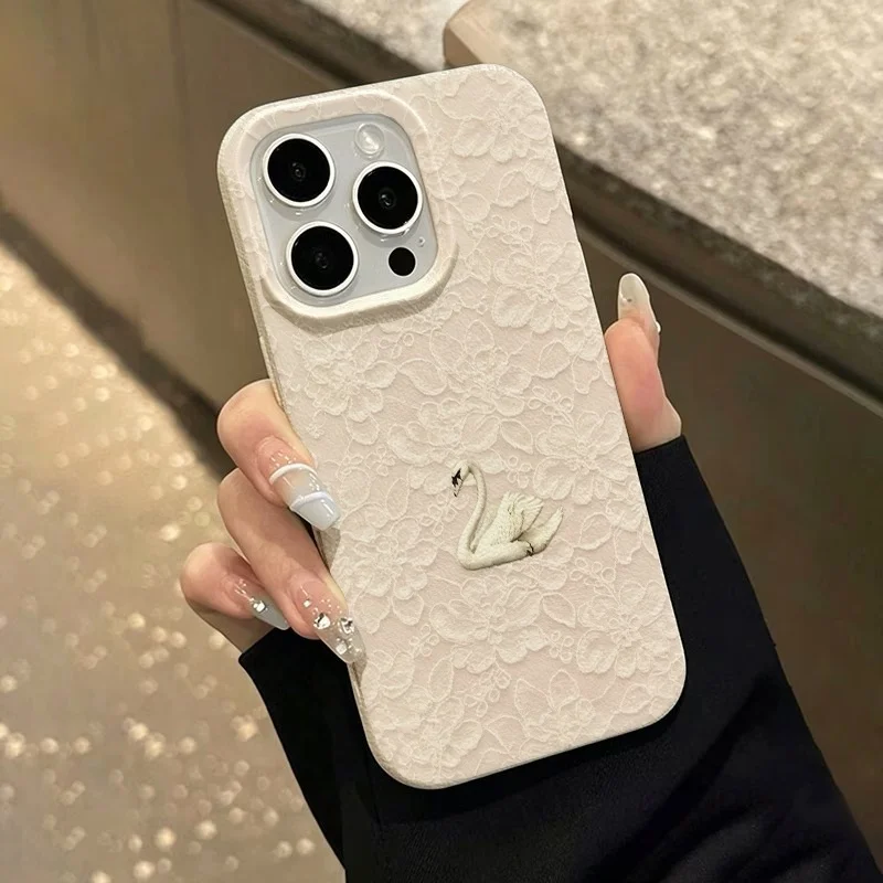 Фото Чехол для телефона с узором «Кружевной лебедь» и текстурой личи для iPhone 17, 16, 15 Pro, 14, 13, 12, 11 Pro Max, 16, 15, 14 Plus, 17 Air, мягкий силиконовый чехол №5
