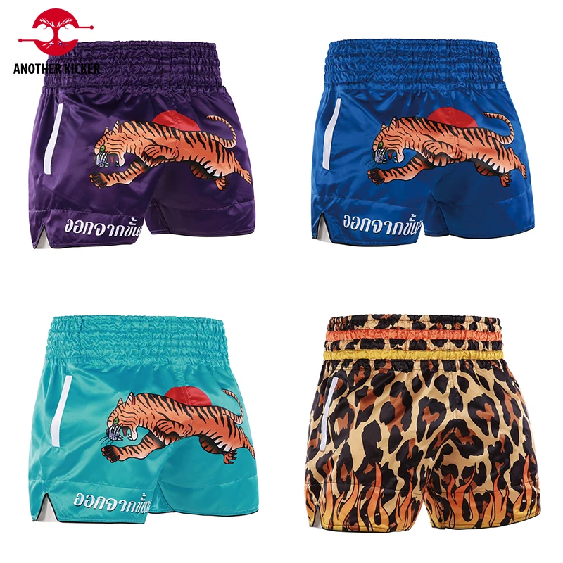 

Tiger Muay Thai Shorts Side Pockets Boxing Shorts Womens Mens 2023 Fight Kickboxing Pants Breathable Satin MMA Training Clothing