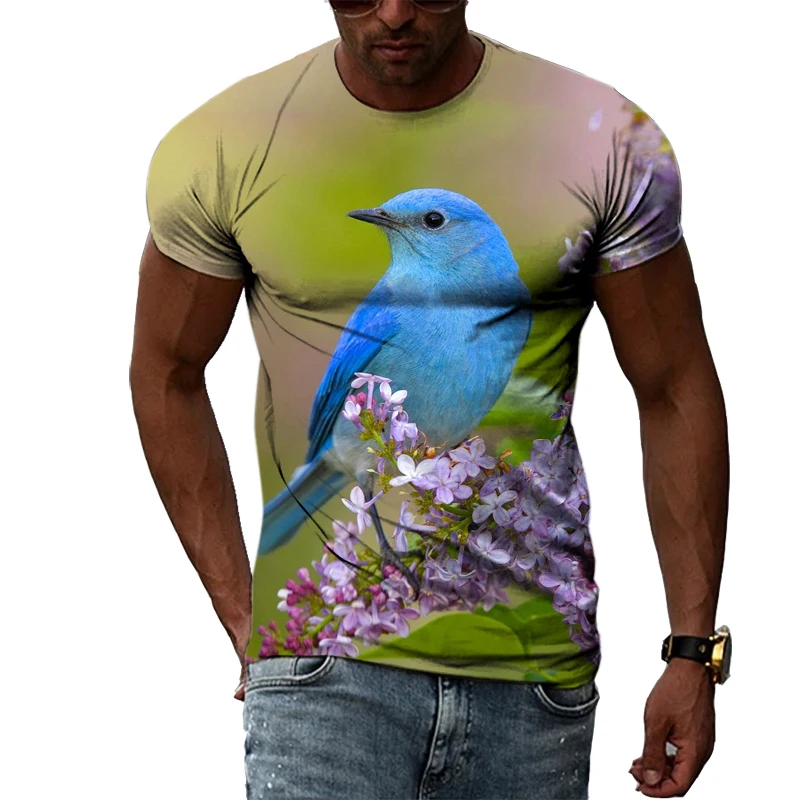 

Men's sparrow pattern printing large size T-shirt 3D fashion casual popular breathable elements street short-sleeved top