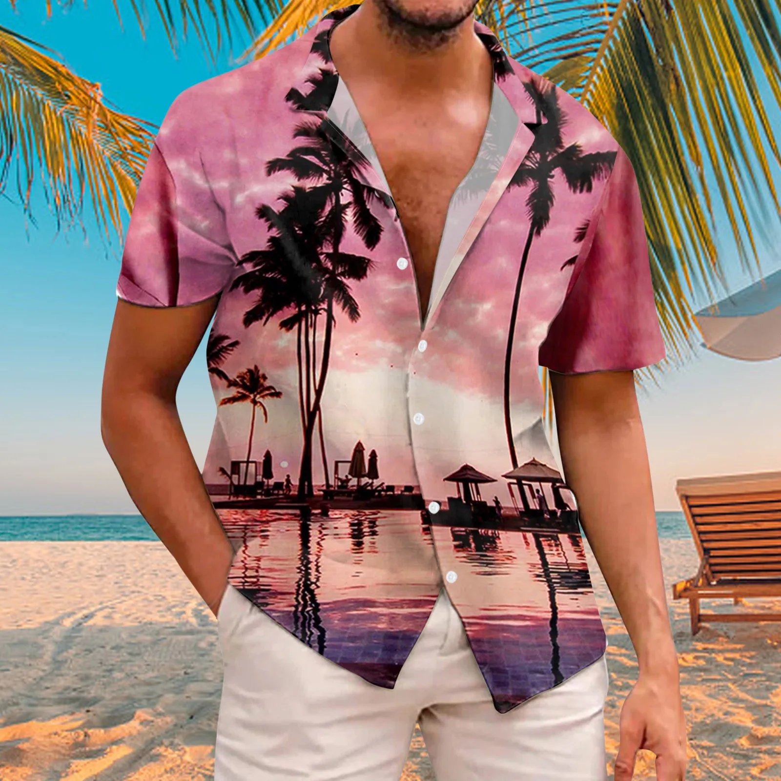 

2022 модная мужская гавайская рубашка с коротким рукавом, топы, Приморская пляжная блузка с принтом, летние повседневные рубашки Aloha для мужчи...
