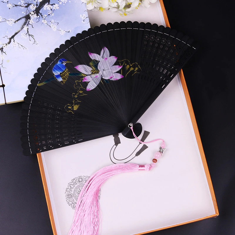 Bamboo Folding Fan Chinese Classical Hollow Out Carving Hand Handmade Hanfu Kimono Matching Ventilador Dance Props Abanico