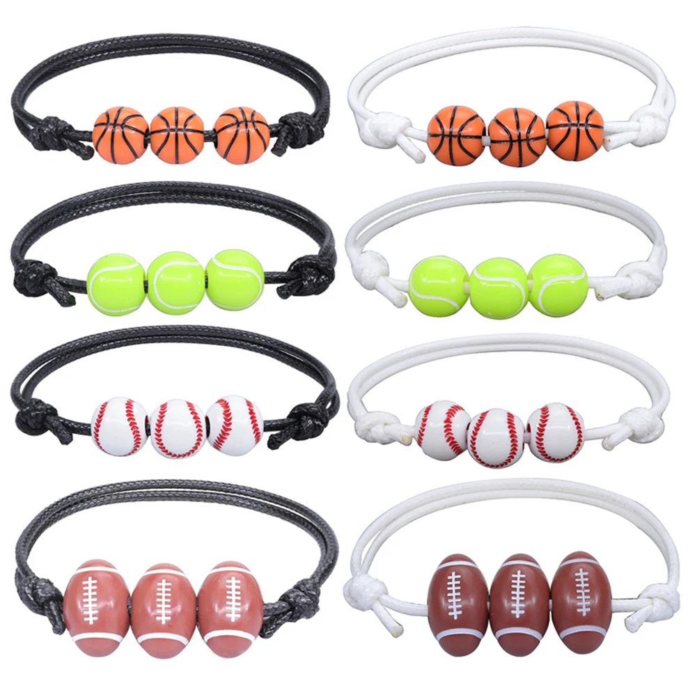 

Charm Leather Bracelet For Women Men Lovers Weave Braided Bangle Adjustable Football Basketball Baseball Sport Ball Jewelry Gift