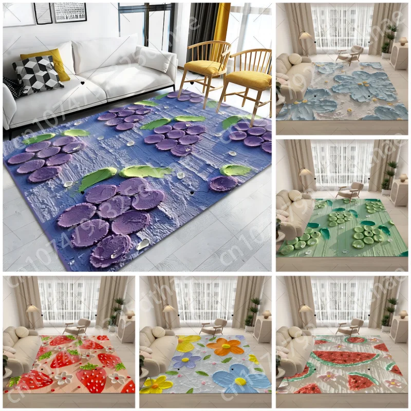 

3D Flower and Fruit Patterns Carpet for Home Living Room Decoration Coffee Tables Large Size Saloon Rug Aesthetic Washable Mat