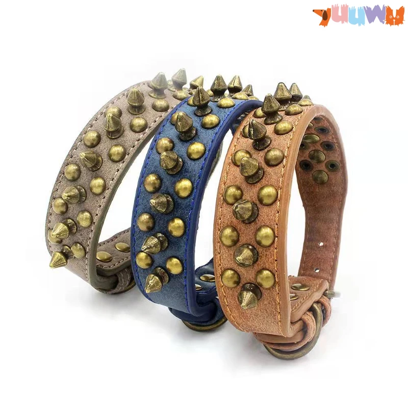 Регулируемый кожаный ошейник для собак ремешок на шею панк маленьких кошек ремни