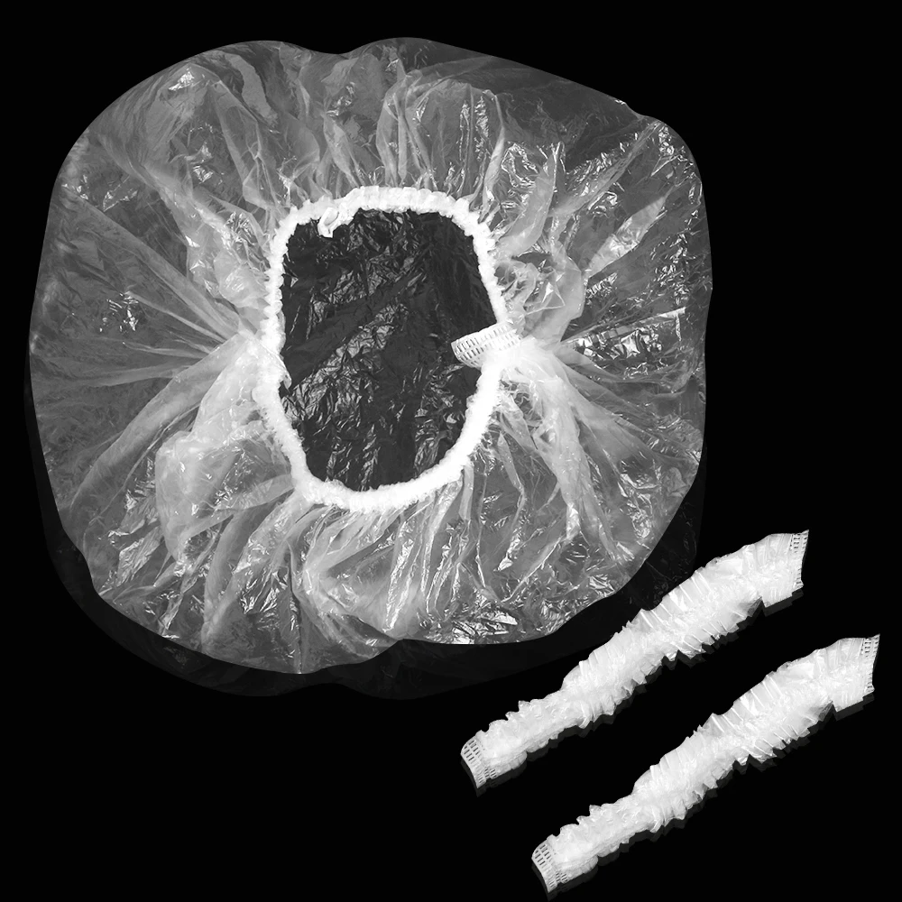 

100pcs Disposable Hotel Waterproof Shower Cap One-off Home Shower Bathing Clear Hair Bonnet Fresh-keeping Bag for Refrigerator