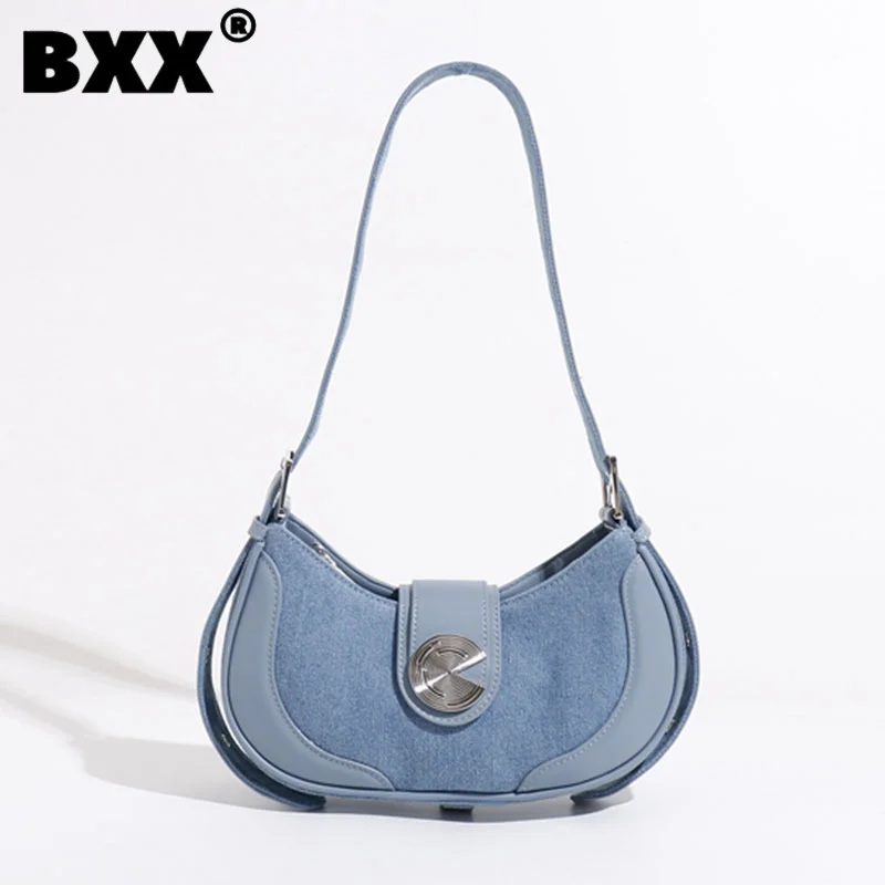 

[BXX] сумки на плечо для женщин модные джинсовые однотонные изысканные Универсальный с молнией повседневные Простые мягкие сумки Новинка 2023 года 8CY319