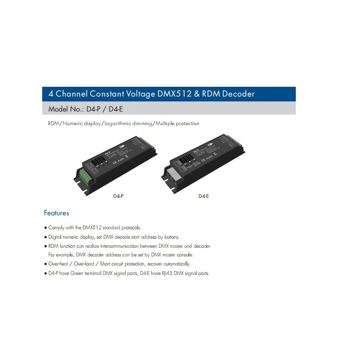 D4-P 4 канал ПВМ контроллер декодера с постоянным напряжением DMX и RDM цифровой