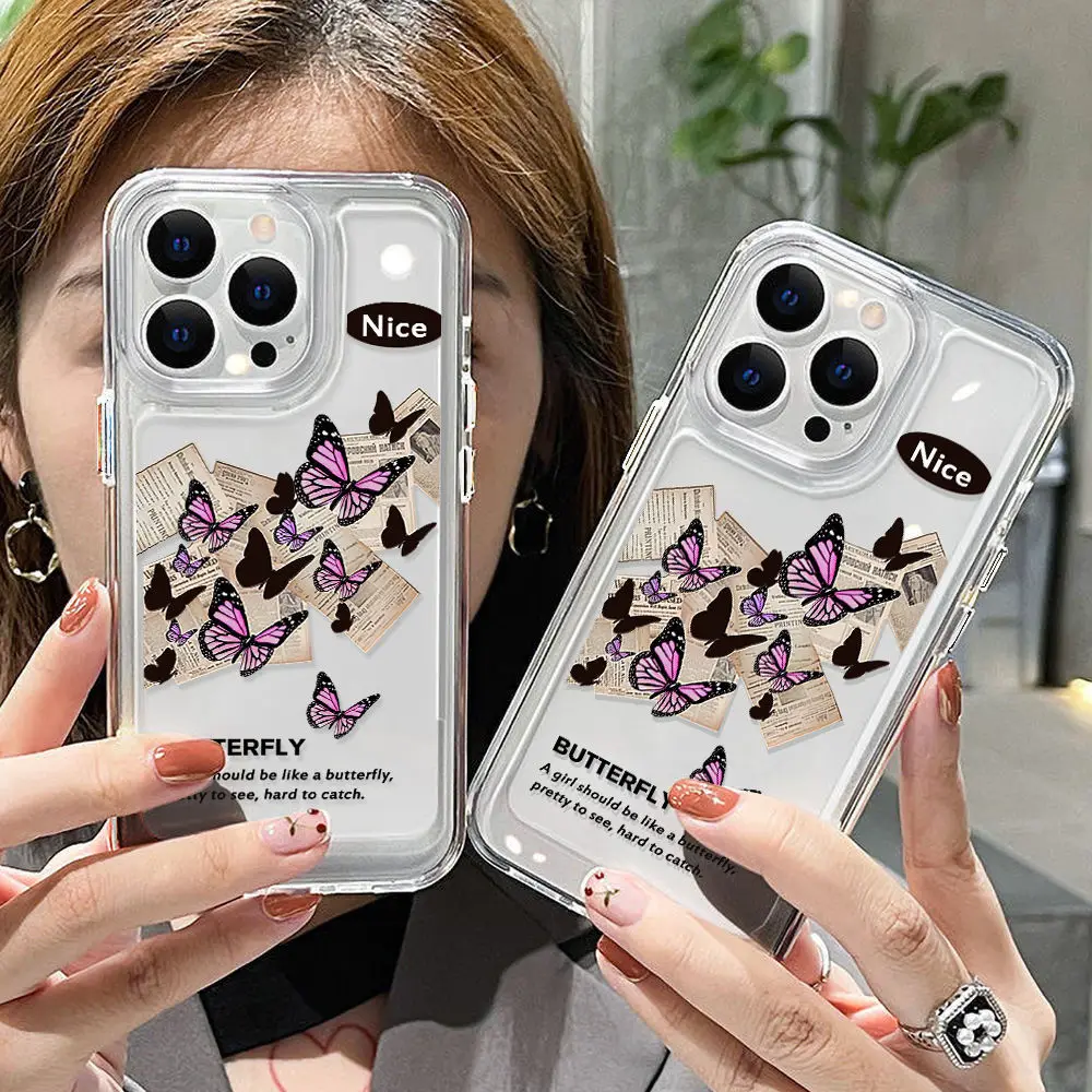 

Butterflies Soft Shell TPU Transparent Drop-proof Phone Case For Apple iPhone 14 13 12 Pro Magnetic Clear Fashion Phone Cover
