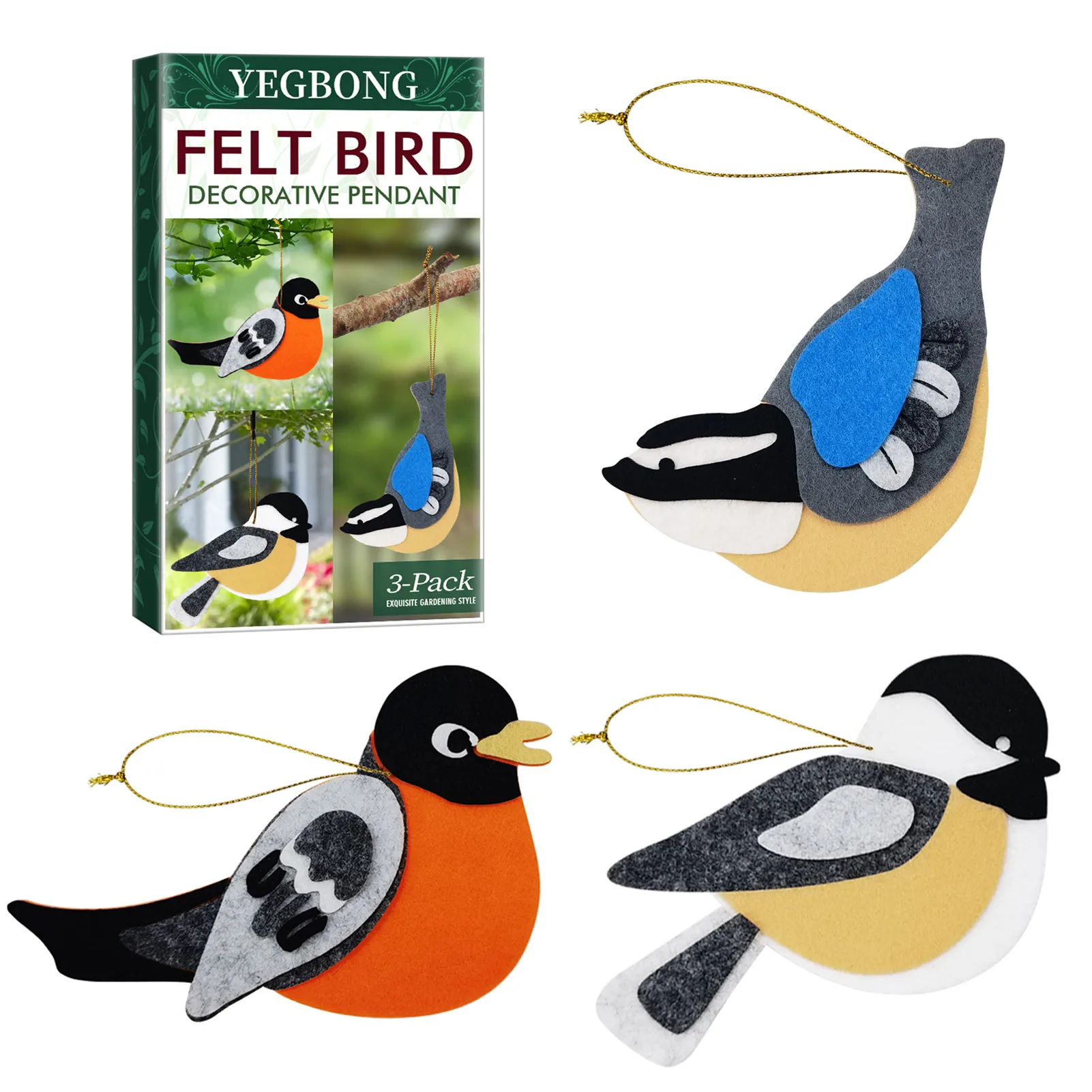 

2022 3PCS Felt Chickadee Pendant Colorful Tit Hung Decoration Felt Bird Crafts Tit Decoration For Garden Dining Room Living Room