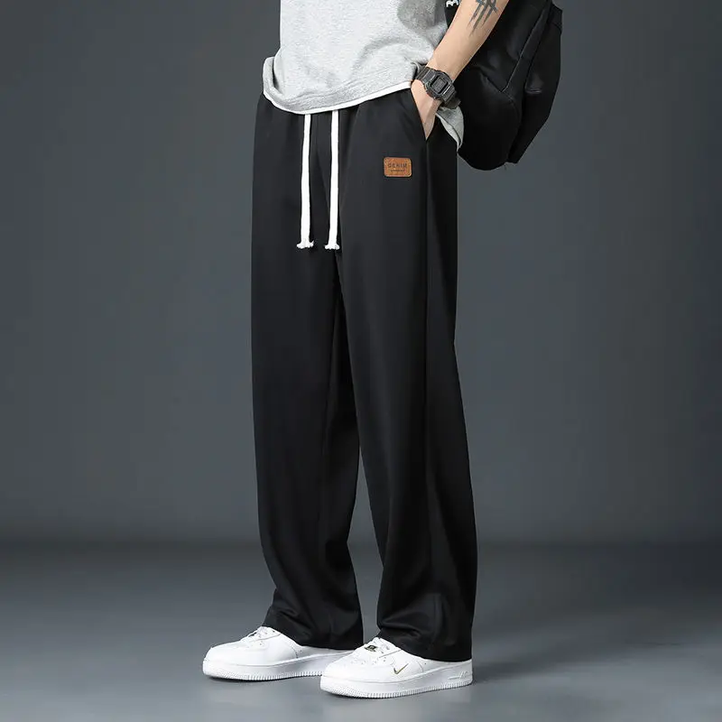 Fashion Men Oversize Casual Pants Spring Summer New Male Drawstring Elastic Waist Solid Loose Sports Wide Leg Straight Trousers