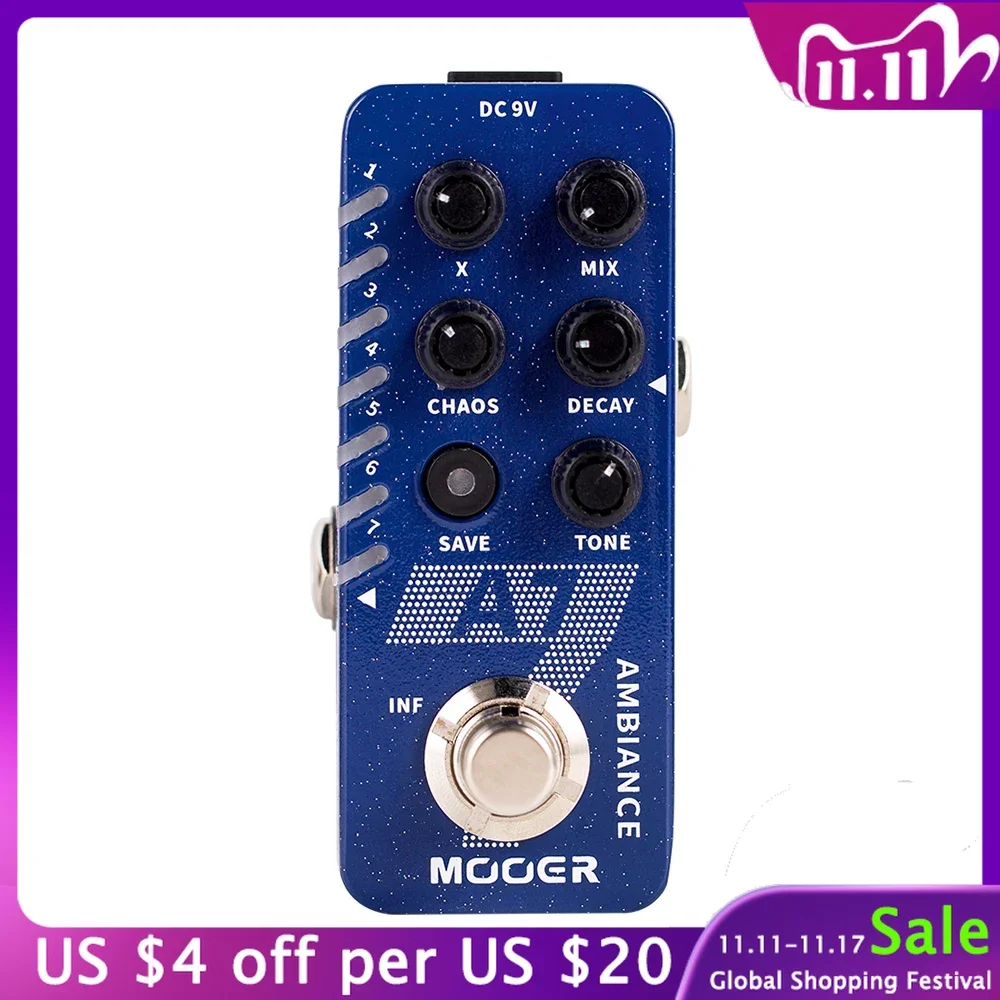 

MOOER A7 Ambiance Reverb Guitar Effect Pedal Built-in 7 Reverb Effects Infinite Sustain Buffer Bypass New Reverb Effect Pedal