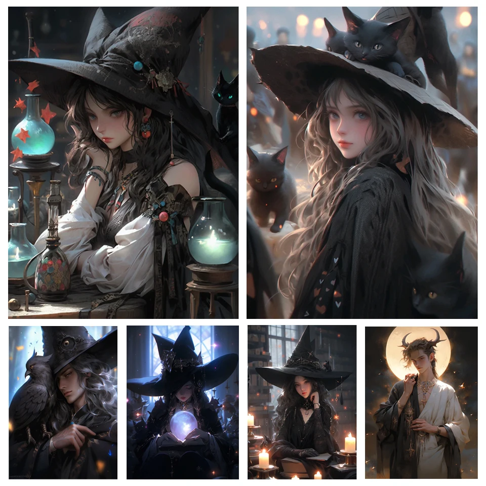 5D алмазная живопись &quotсделай сам&quot кот Ведьма полная круглая вышивка крестиком