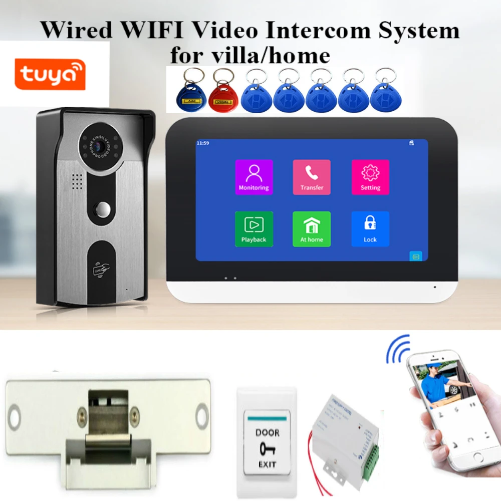 

Tuya App Home Intercom System Wireless WiFi Smart IP Video Doorbell 1080P 7 Inch with RIFD Wired Doorbell