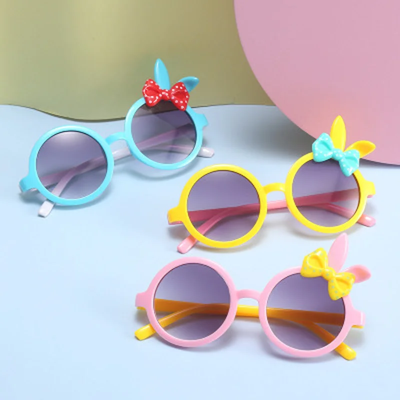 

Cute Cartoon Rabbit Bow-knot Sunglasses For Girls Kids Sun Glasses Round Gafas Baby Party Eyewear Anti-Blue Glass Driver Goggles
