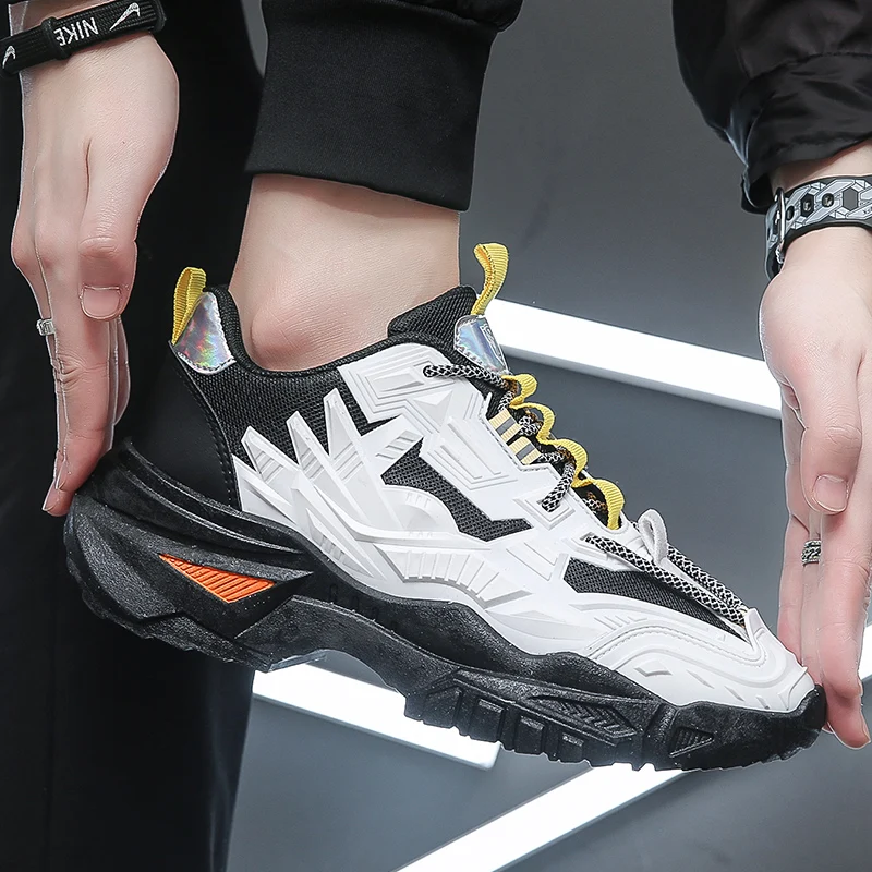 Chunky Sneakers Men Women Mecha Style Running Shoes Fashion Casual Leather Fabric Height Increased Platform Shoes