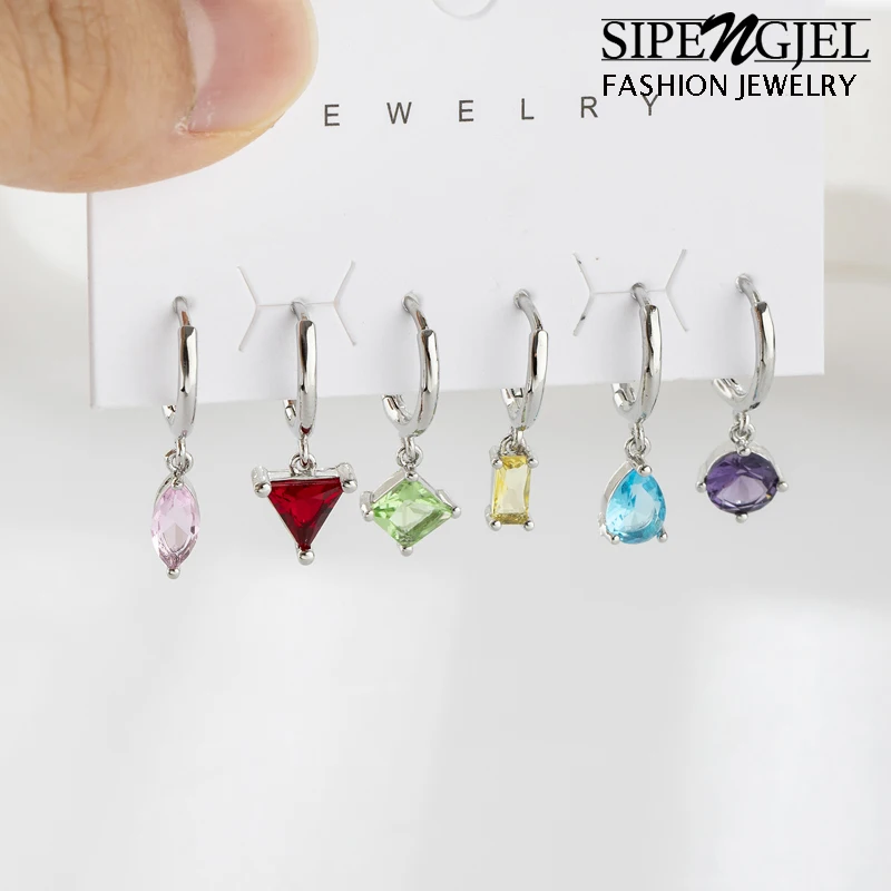 

SIPENGJEL Bohemia Colorful Crystal Dangle Earrings Sets Women Gold Color Metal Small Hoop Earrings Party Jewelry Freeshipping
