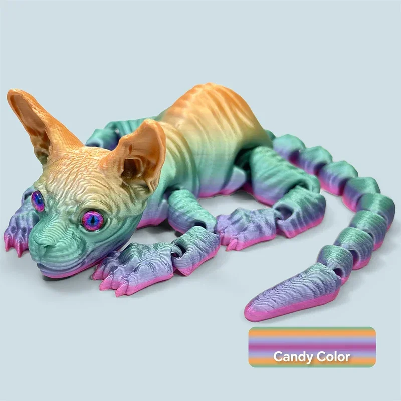 

3D печатная модель животного, безволосый сфинкс, кошка, искусственные вертикальные глаза, милый шарнирный идеальный подарок для любителей кошек