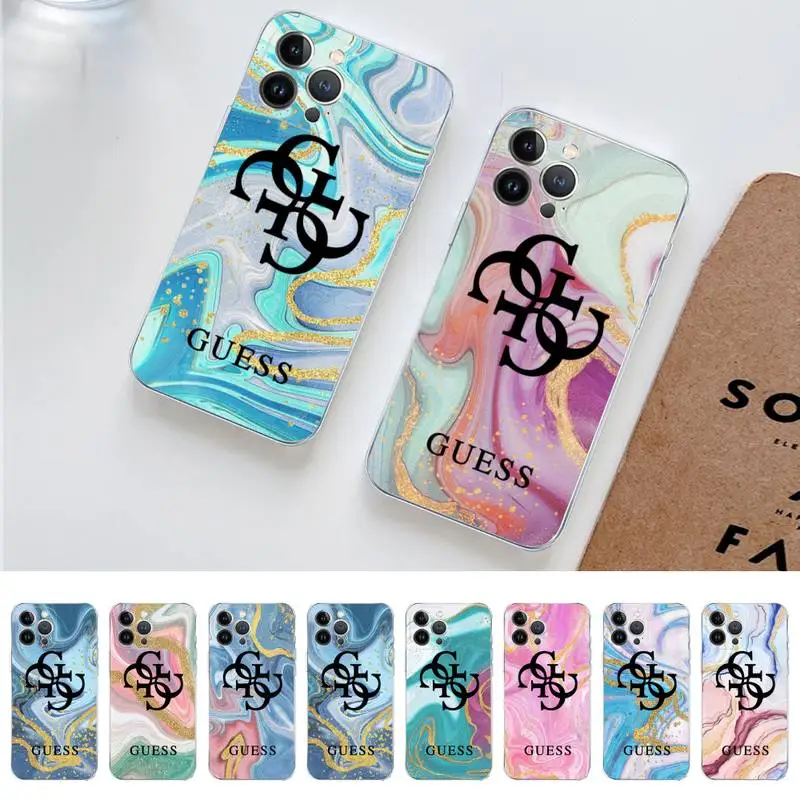 

Luxury GUESS Glitter Gradient Marble Texture Phone Case for iPhone 11 12 13 mini pro XS MAX 8 7 6 6S Plus X 5S SE 2020 XR case