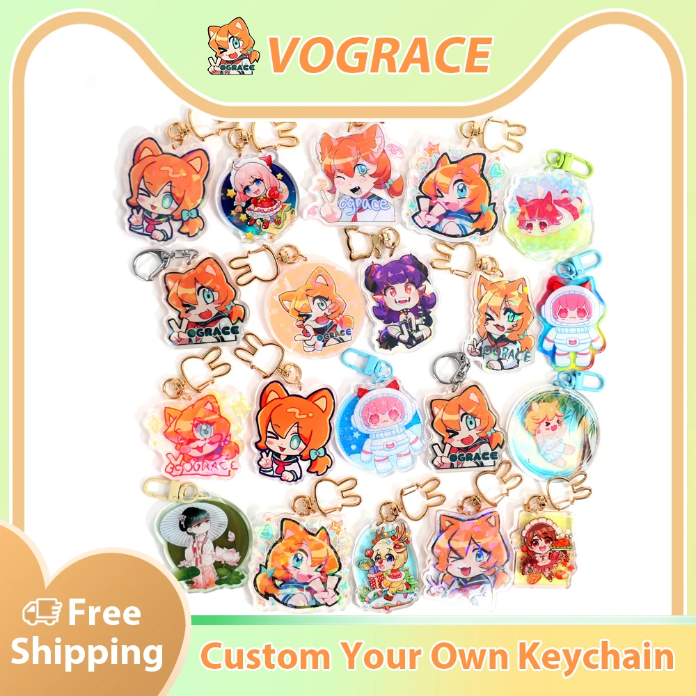 

Vograce Custom Keychain Cartoon Pendant Photo Flash Transparent Charm Printing Personality Anime Logo Acrylic Key Chains