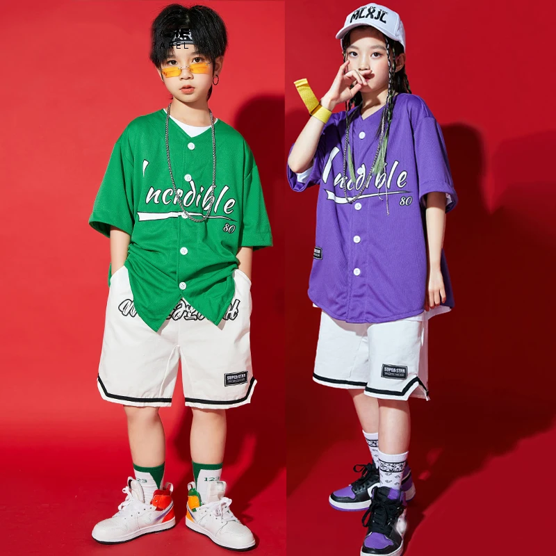 

Рубашка и шорты для девочек, костюм для джазовых танцев, уличный костюм для выступлений в стиле хип-хоп, сценический костюм, зеленая, фиолетовая, синяя, SL6823