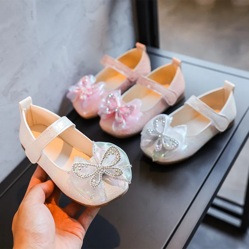 

zapatos niña Girls Leather Shoes Spring Autumn 2023 New Princess Anti Slip Single Shoe Hook & Loop Pink Soft Sole Children Shoes