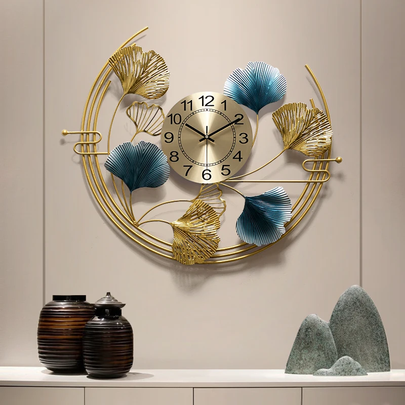 

New Chinese Luxury Wrought Iron Wall Clock Wall Hangings Home Livingroom Wall Sticker Crafts Hotel Mute Clock Wall Mural Decor