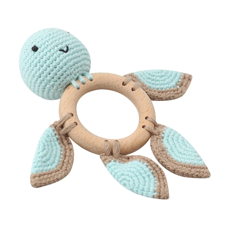 

Baby Rattles Hand Bell Carved Teething Toy DIY Crochet Cartoon Tortoise for Kid