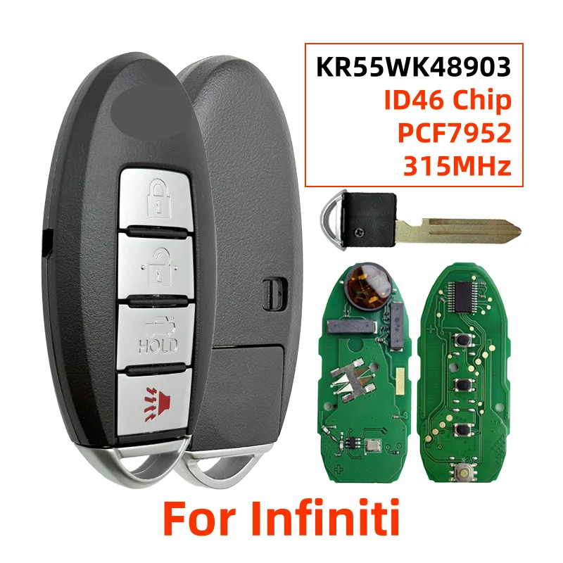 Фото KR55WK48903 4-кнопочный смарт-ключ-брелок 315 МГц с чипом ID46 PCF7952 для Infiniti FX35 FX50 G25 G35 G37 Q40 Q60 QX70 №1
